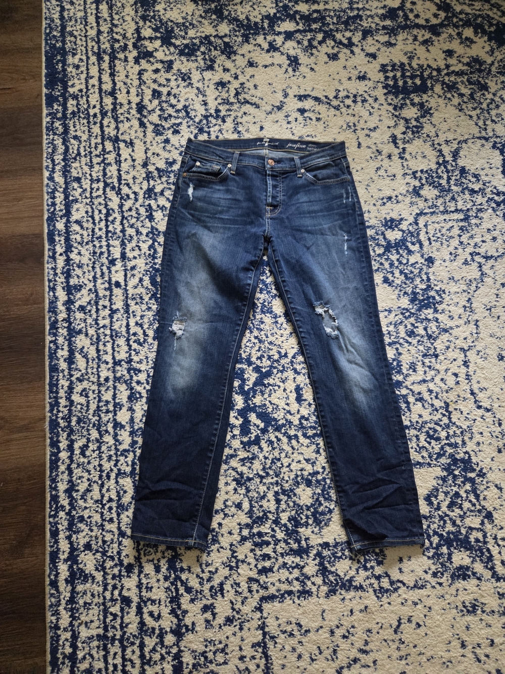 7 For All Mankind Distressed Dark Blue Skinny Jeans